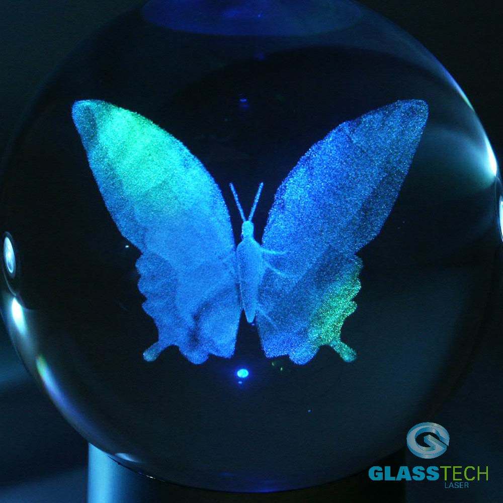 3D butterfly in glass ball 100 mm