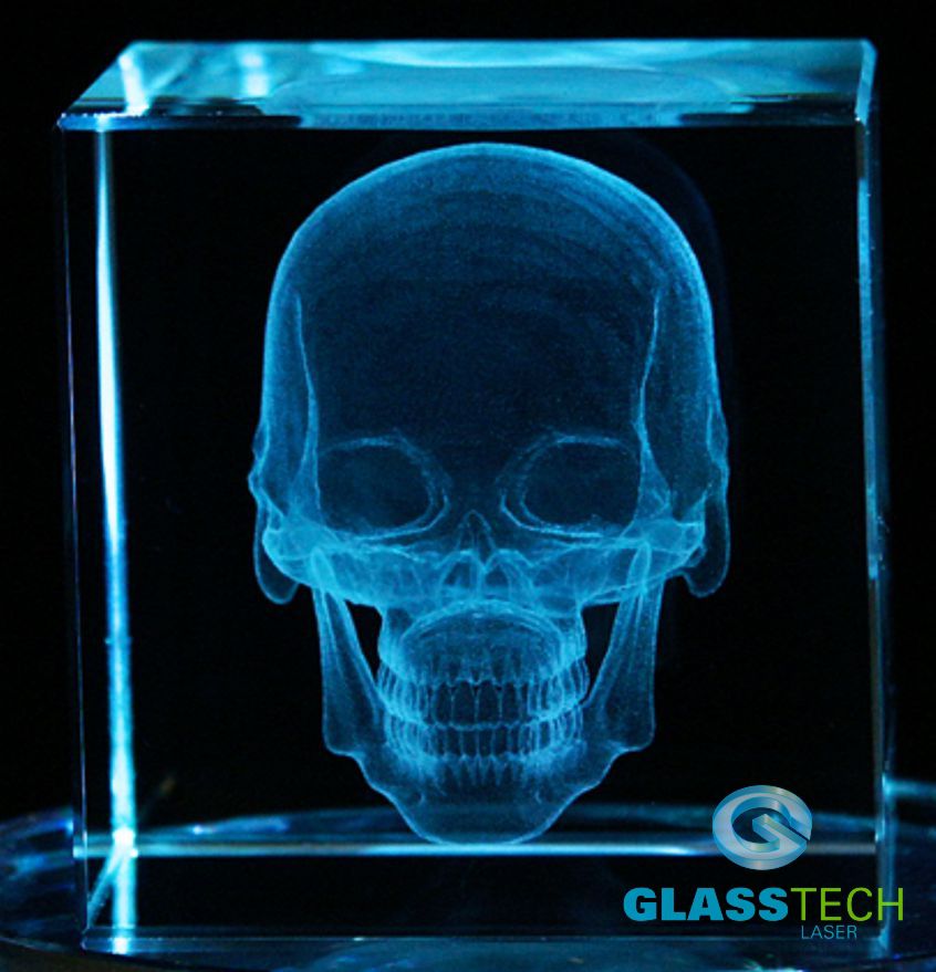 Skull in cube, in front view