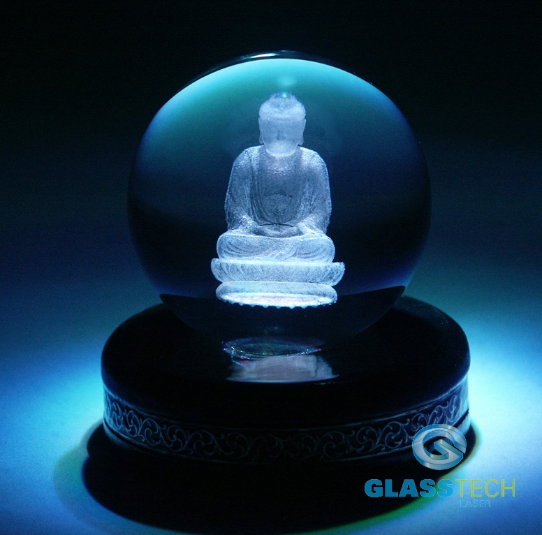 3D Budha in glass ball 100 mm