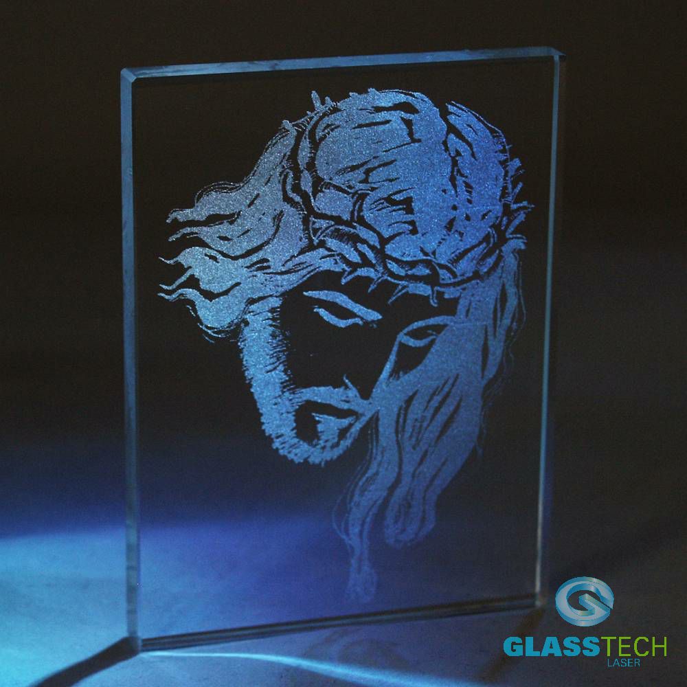 Jesus engraved in glass plaque
