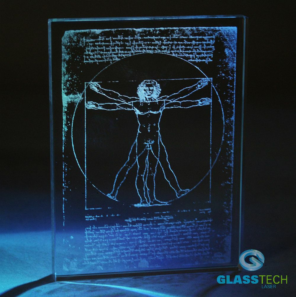 Vitruvian  engraved in glass plaque