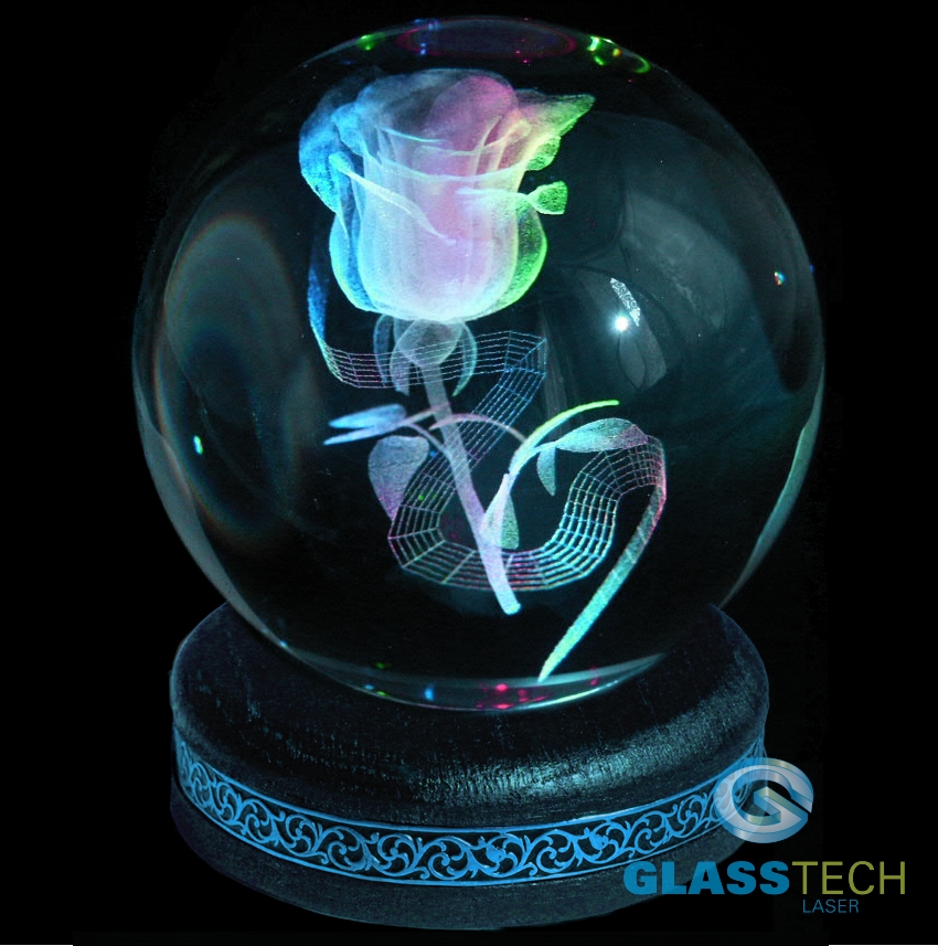 3D Rose in glass ball  60 mm
