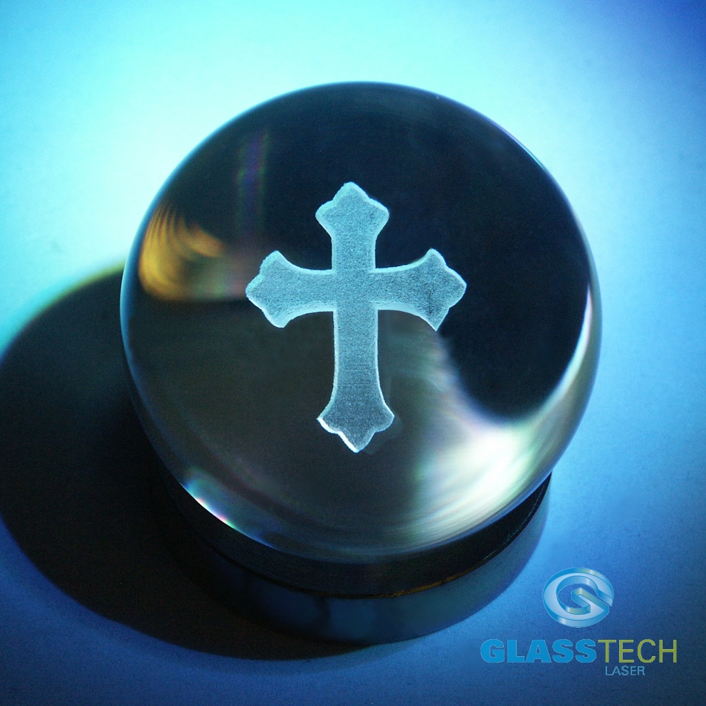 3D cross in glass ball 60 mm