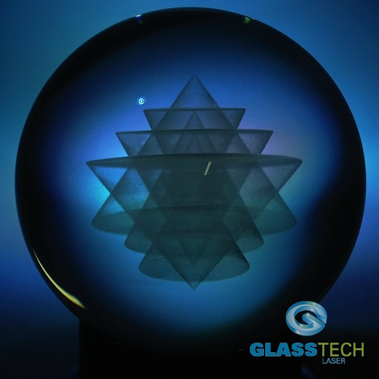 3D Srí jantra in glass ball  80 mm