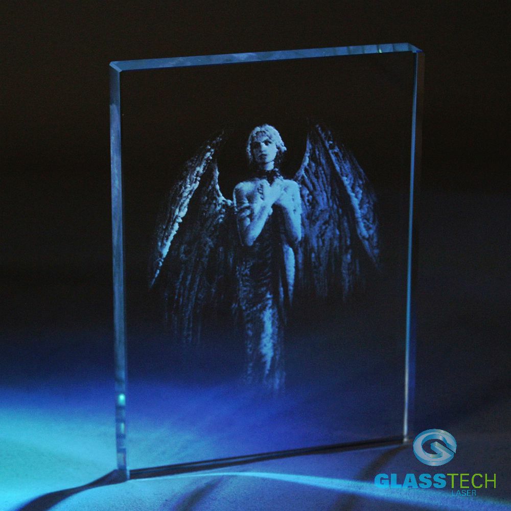 Angel engraved in glass plaque