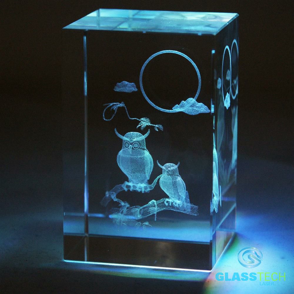 3D owls-glass block 50 x 50 x 80 mm 