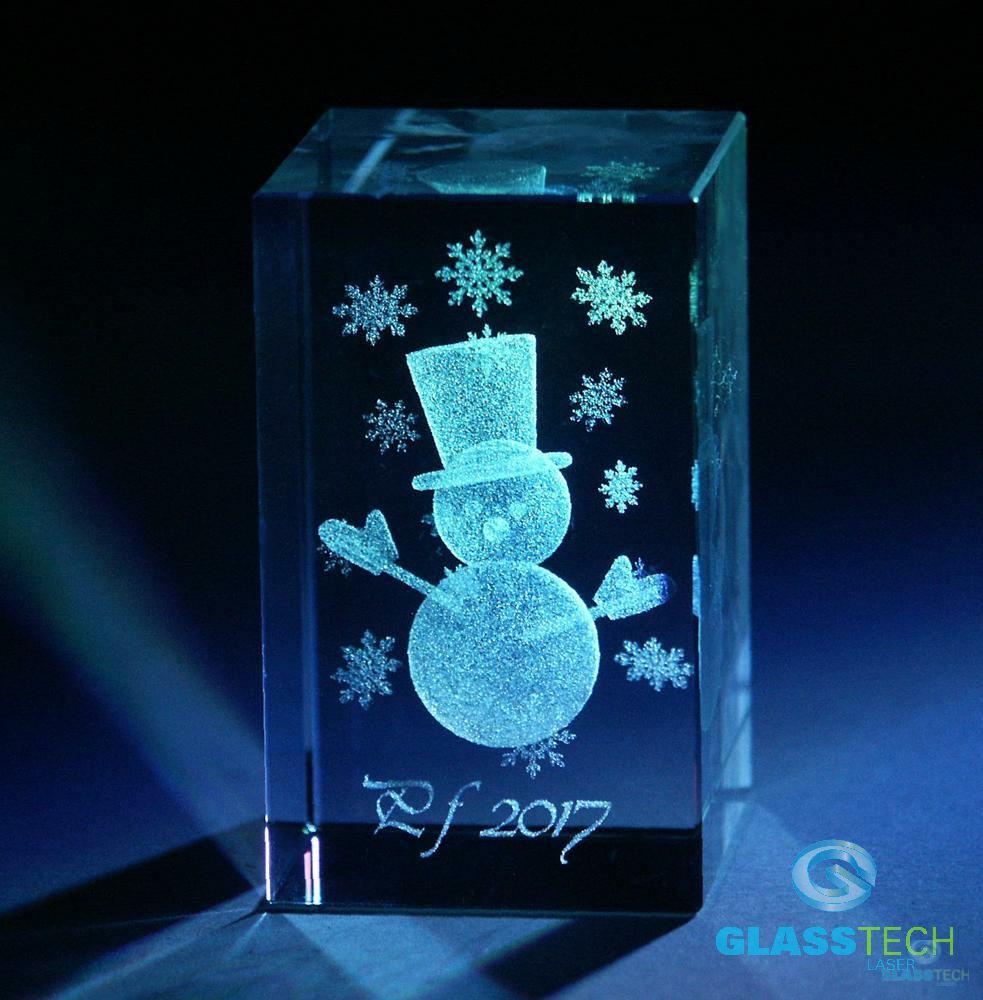 3D Snowmann - glass block 30X30X50 MM